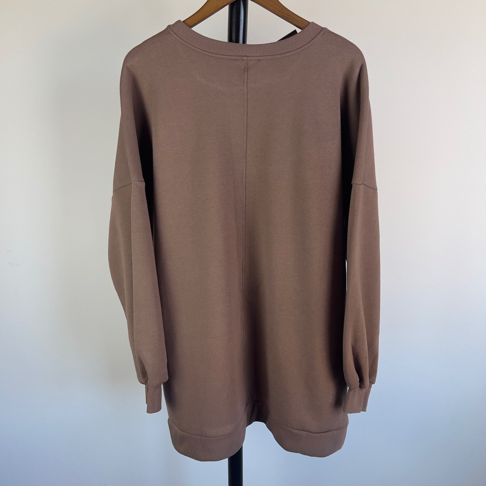 Zenana Womens 2X Brown Oversized Fleece Pockets Sweatshirt OT-2921XBA - Picture 5 of 10